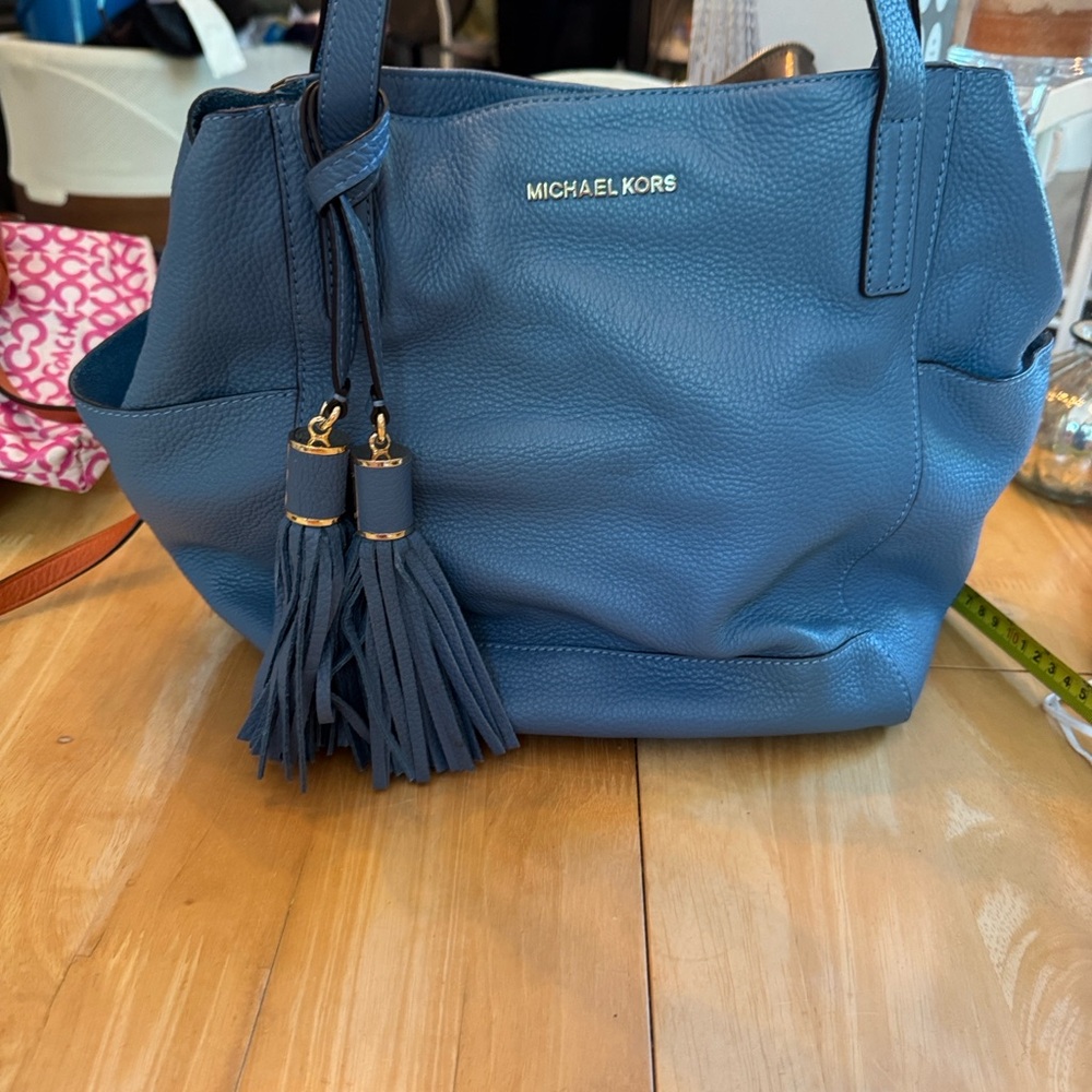 Michael Kors Ashbury Blue Leather Tote with Tassel